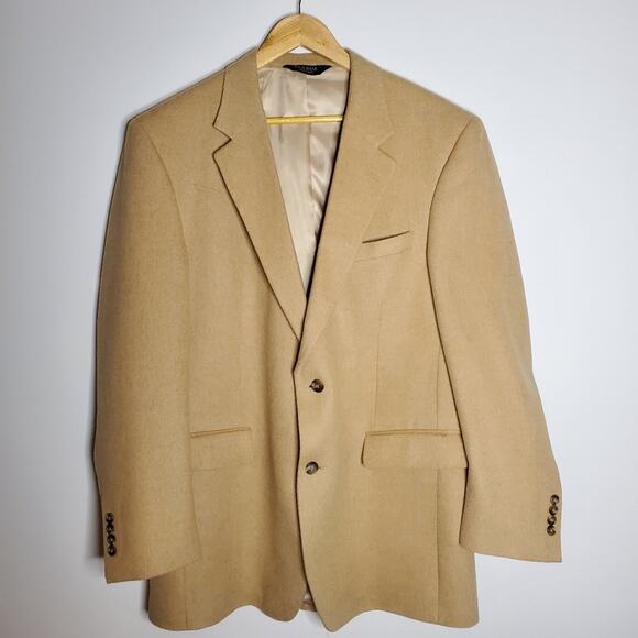 Jos A Bank Tan 100% Camel Hair 2 button blazer Size 44 long ***Flawed - Picture 1 of 11